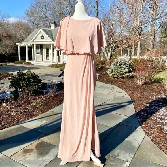 NWT Anthropologie BHLDN Lena Jersey Flutter Sleeve Maxi Dress Wedding MOB Pink - Picture 12 of 13